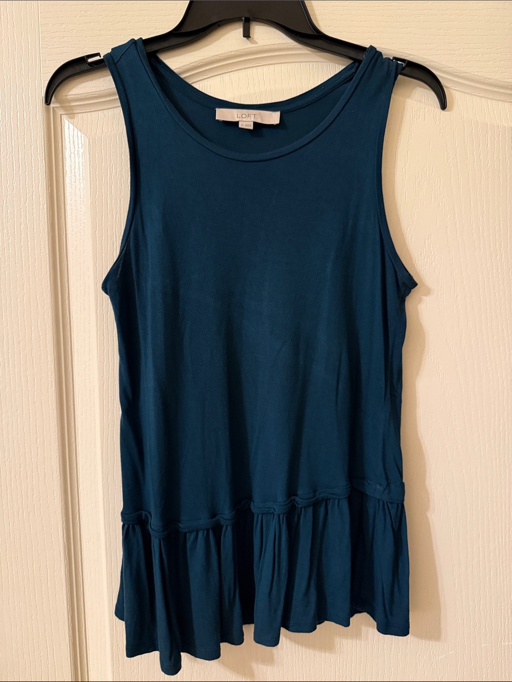 LOFT Deep Teal Sleeveless Ruffle-Hem Tank